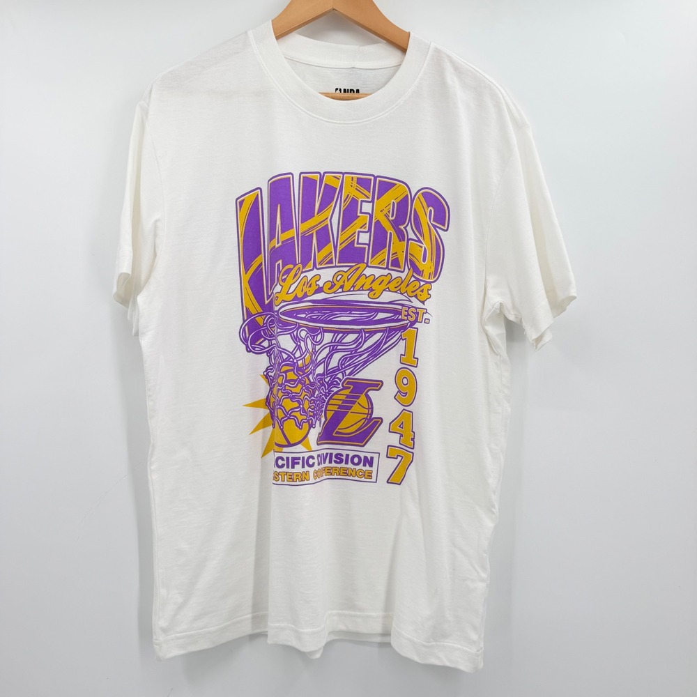 NBA Los Angeles Lakers Graphic Tee White Purple Gold Mens Medium New Tag